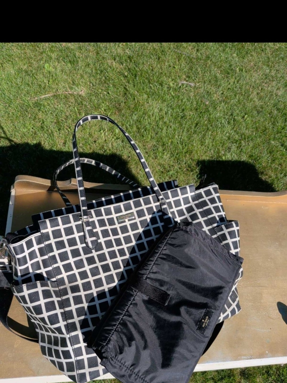 kate spade Black & White Grid Diaper Bag with Removable Black Changing Mat 👣🍼